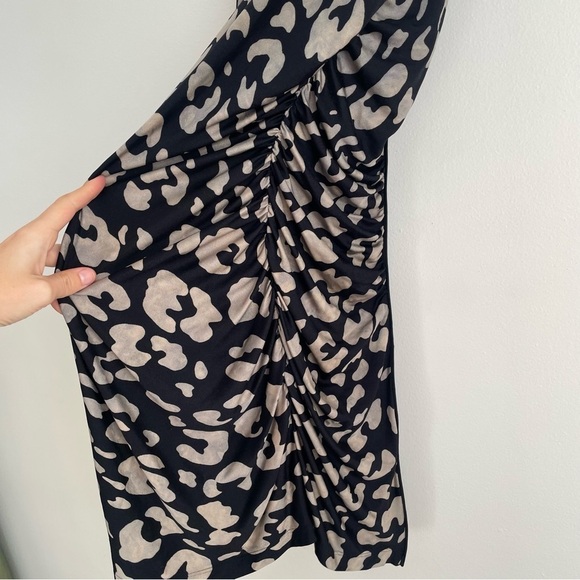 JAYGODFREY leopard animal print silk mini dress zipper back black 6 mob wife - Picture 8 of 13